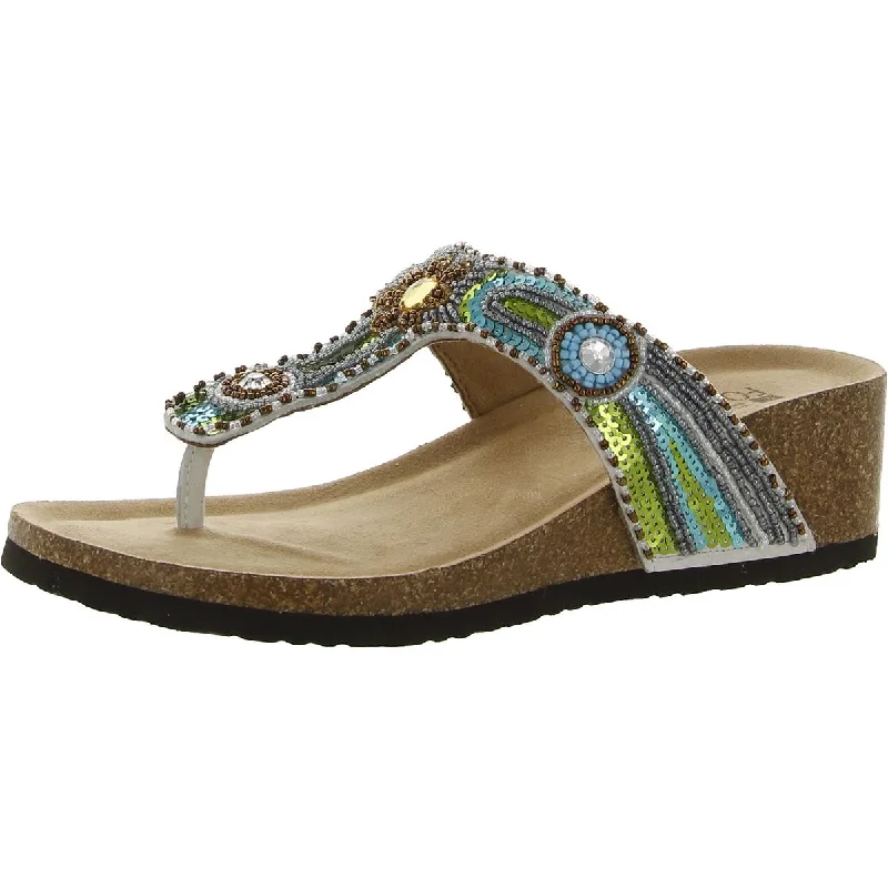 Bluejay Womens Leather Beaded Wedge Sandals