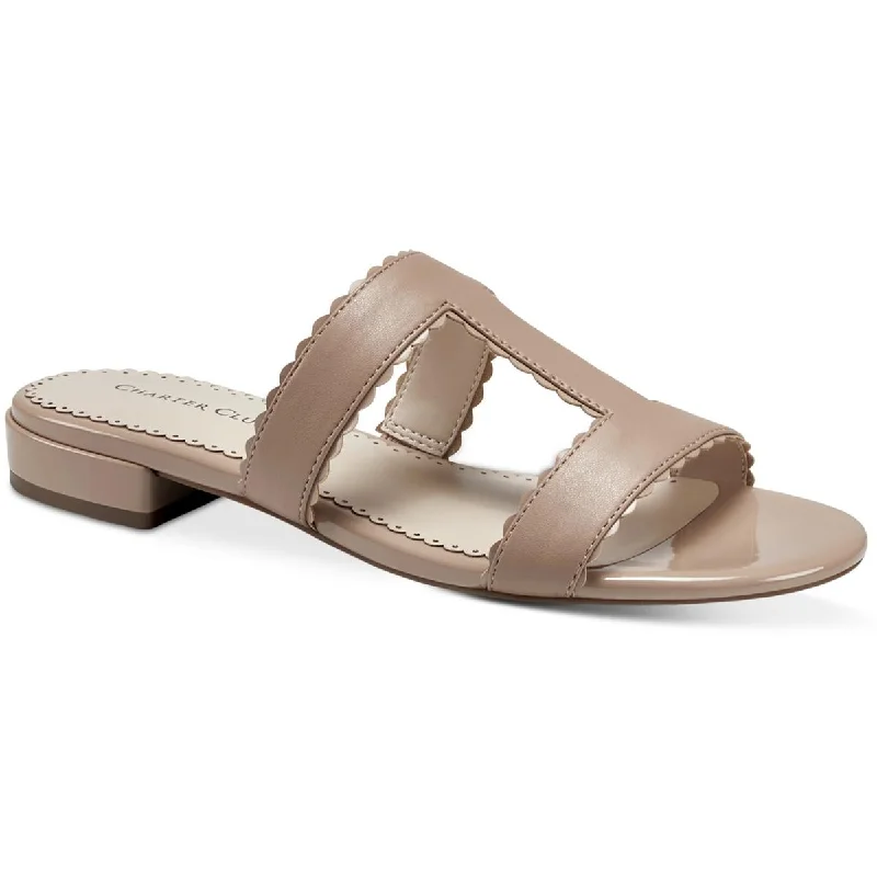 Charter Club Womens Lulia Patent Round Toe Slide Sandals