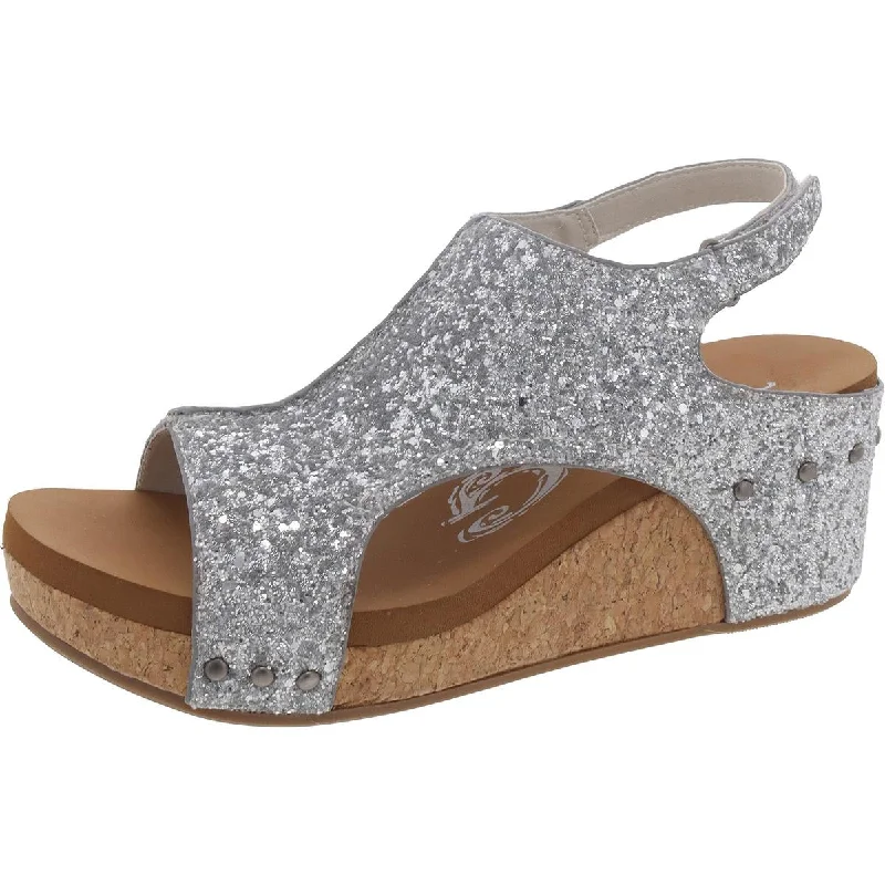 Culver 2 Womens Faux Leather Glitter Wedge Sandals