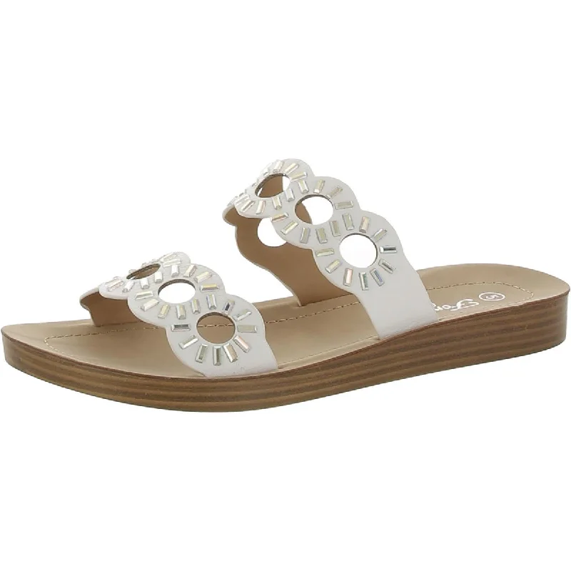 Forever Comfort Womens Yara Faux Leather Slide Sandals