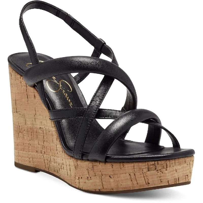 Jessica Simpson Womens Simina Leather Strappy Wedge Sandals