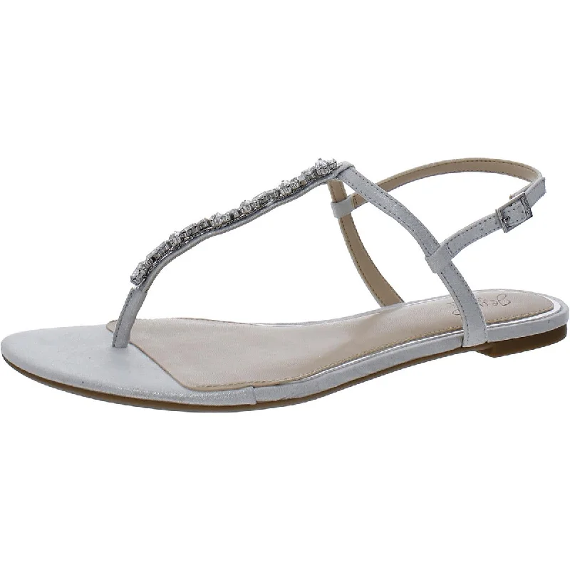 Jewel Badgley Mischka Womens Dafina Metallic Embellished Thong Sandals