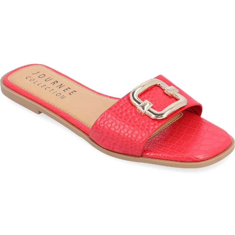 Journee Collection Womens Faux Leather Slide Sandals