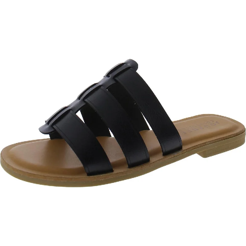 Journee Collection Womens Patent Open Toe Slide Sandals