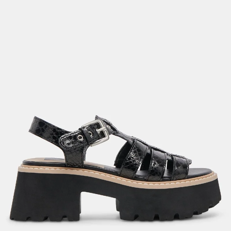 Latice Sandals Midnight Embossed Leather