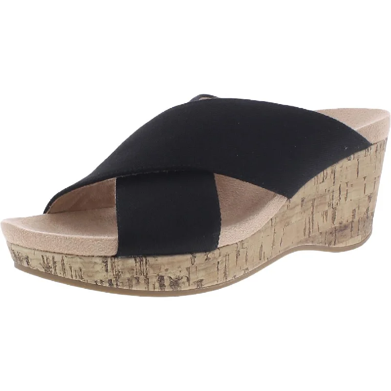 LifeStride Womens Donna Canvas Slip On Wedge Sandals