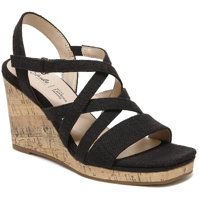 LifeStride Womens Indigo Cork Adjustable Wedge Sandals