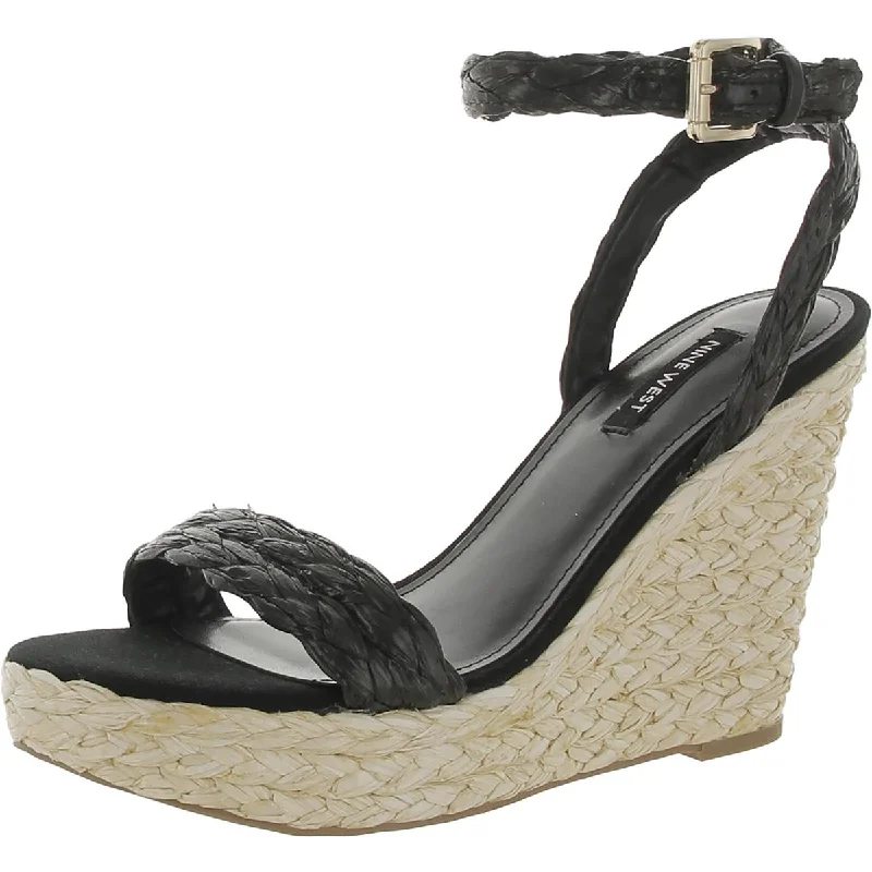 Nine West Womens HENRI 3 Faux Leather Open Toe Wedge Sandals