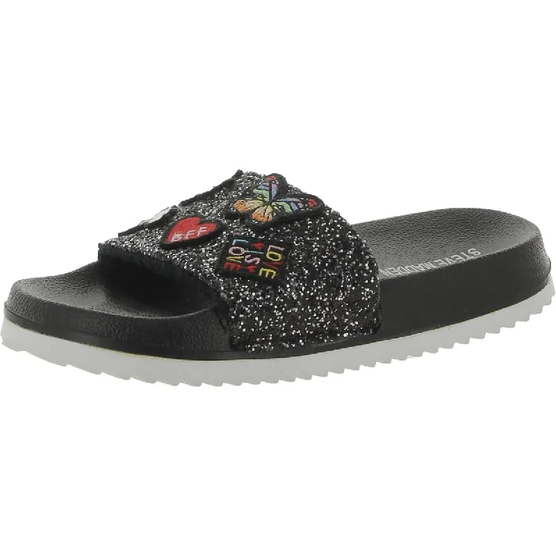 Steve Madden Womens Glitter Textured Slide Sandals