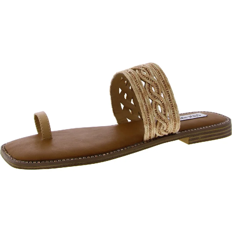 Steve Madden Womens Laguna Faux Leather Braided Slide Sandals