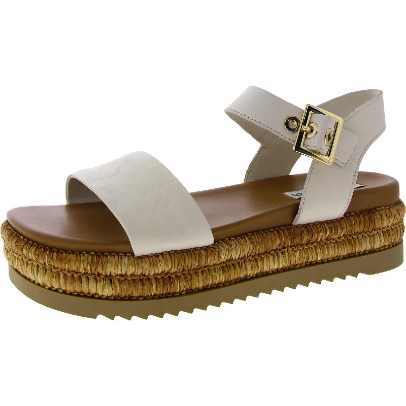 Steve Madden Womens Malden Leather Espadrille Flatform Sandals