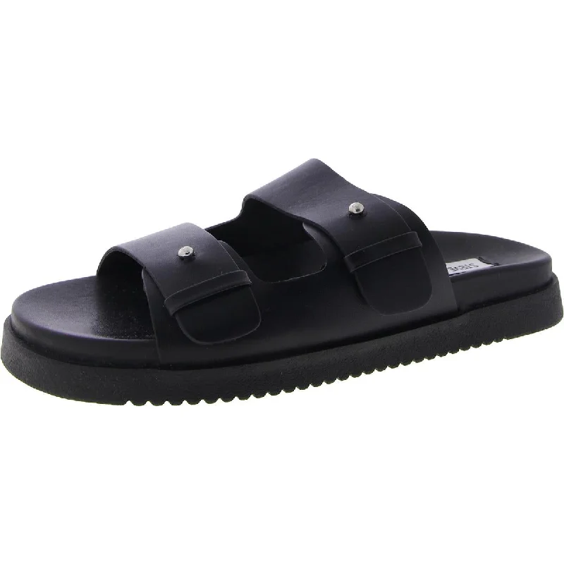 Steve Madden Womens Mariel Leather Footbed Slide Sandals