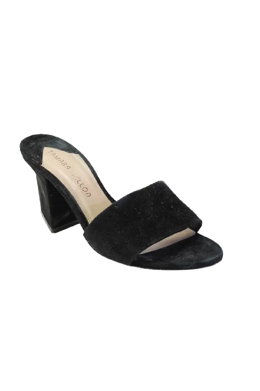 Tamara Mellon Womens Suede Open Toe Slide On Sandals Mules Black