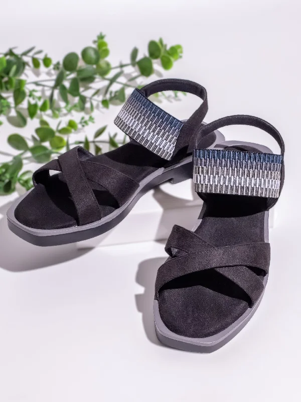 Womens Black Casual Open toe Flat Sandals