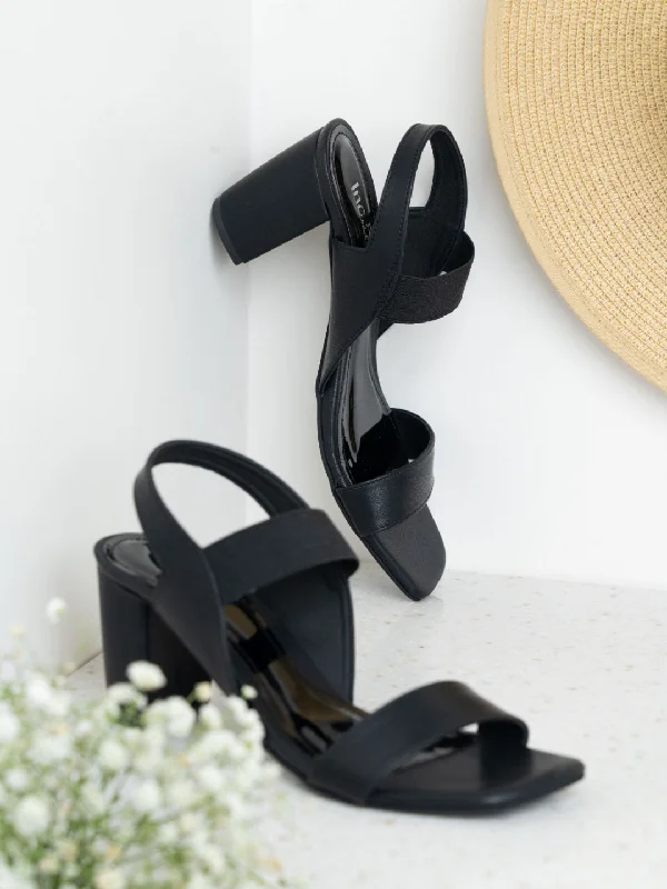 Womens Black Party Wear Solid Square Toe Sandals