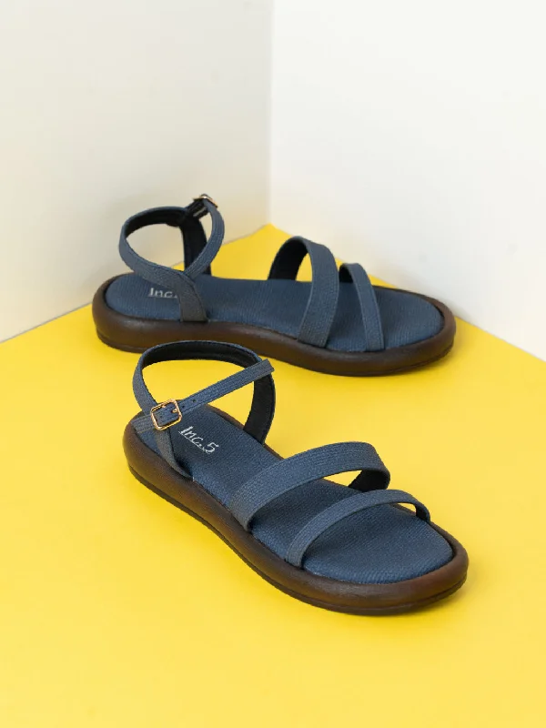 Womens Blue Casual Strappy Round Toe Sandals