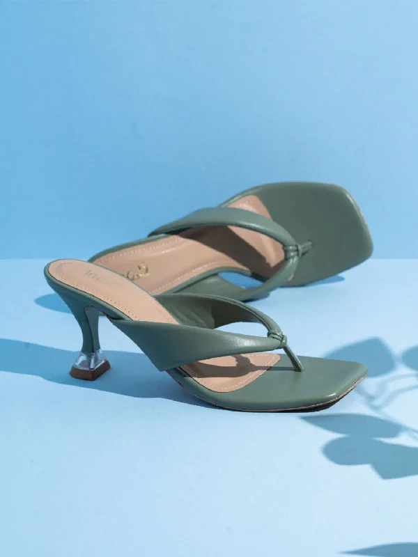 Womens Green Party Wear V Strap Sandals