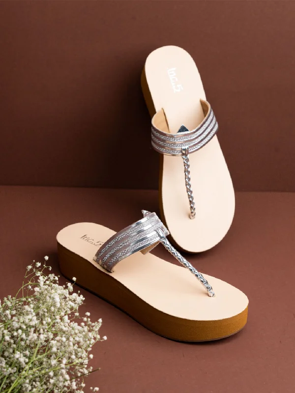 Womens Silver Casual Solid Round Toe Sandals