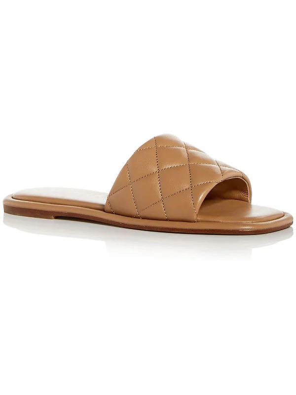 Yoel Womens Leather Quilted Slide Sandals