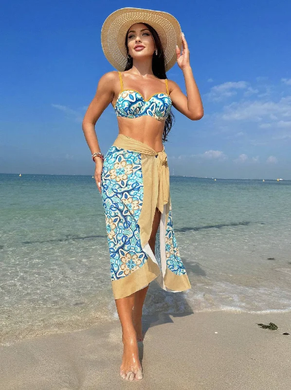 3 Pack BohoFeel Mosaic Bikini & Sarong Set