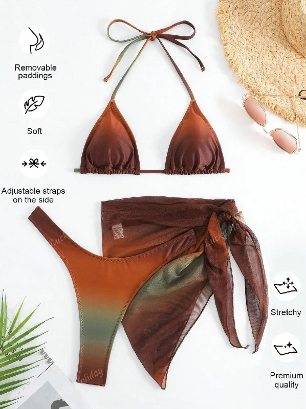 3 Pack Chocolate Ombre Triangle Bikini & Wrap