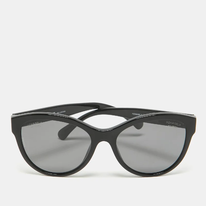 Chanel Black 5458 Logo Polarized Butterfly Sunglasses