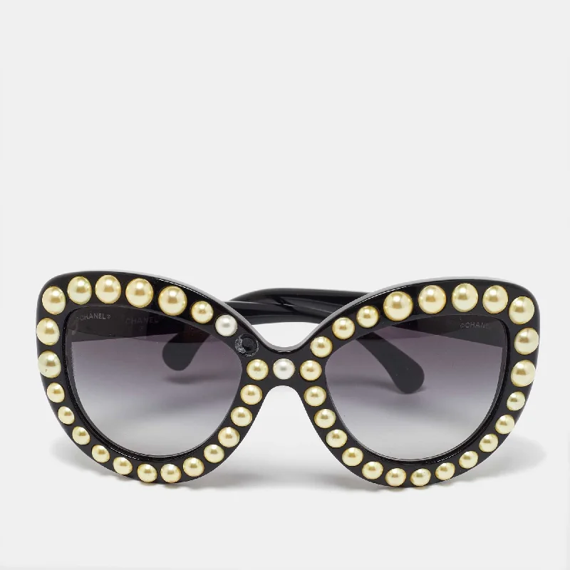 Chanel Black/grey Gradient 71095 Faux Pearl Cat-Eye Sunglasses