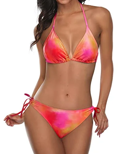 Flattering Padded Triangle Bikini Women's Halter Two Piece Bathing Suit