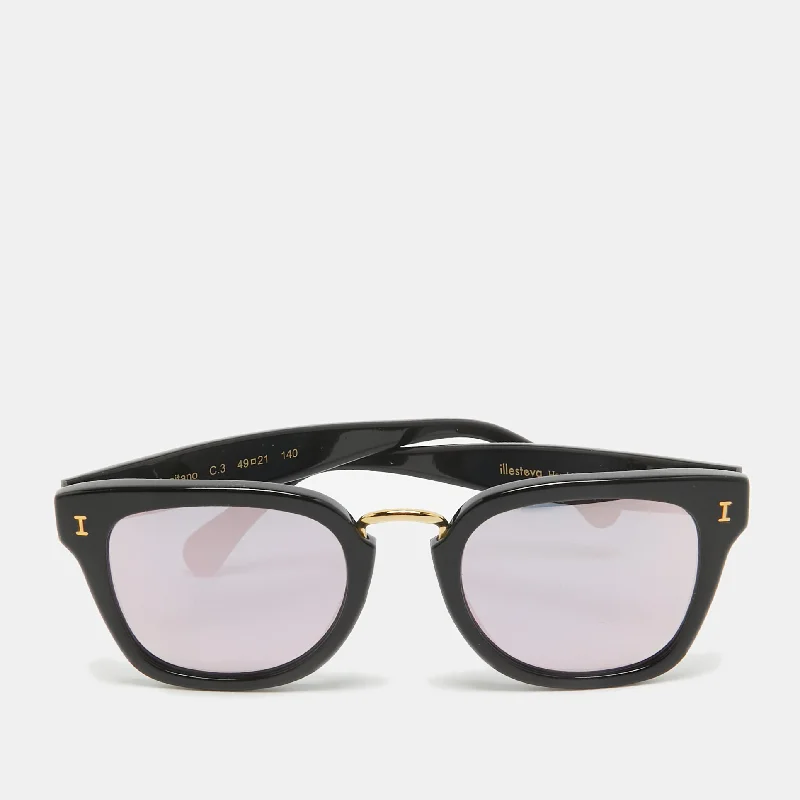 Illesteva Positano Black/rose Gold Mirrored Frame Wayfarer Sunglasses