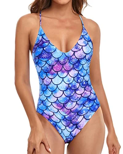 One Piece Scoop Neck High Cut Swimsuits Retro Criss Cross Swimwear