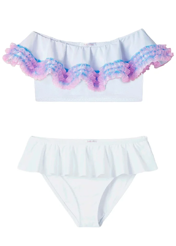 Pink and Blue Anemone White Bikini