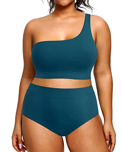 Plus Size High Waisted One Shoulder Bikini 2 Piece Swimsuits