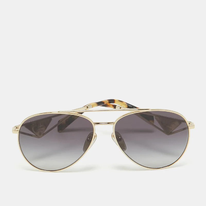 Prada Black/gold Spr 73Z Triangle Logo Aviator Sunglasses