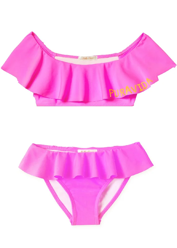 Pura Vida Neon Pink Ruffle Bikini