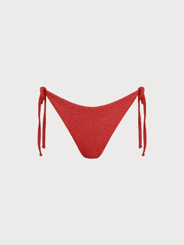 Red Tie Wave Cut Bikini Bottom