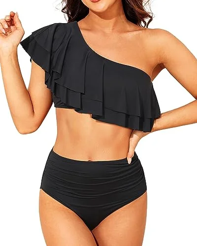 Ruffle Off Shoulder Two Piece High Waisted Bikini Sets