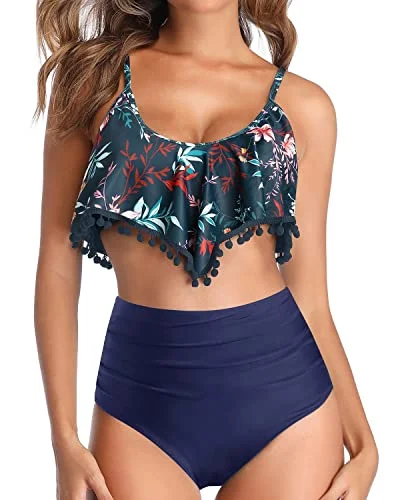 Ruffle Trim Swimsuit Two-Piece High Waisted Bikini Set for Women