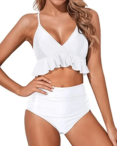 Women's Feminine Flounce Hemline Bikini-White