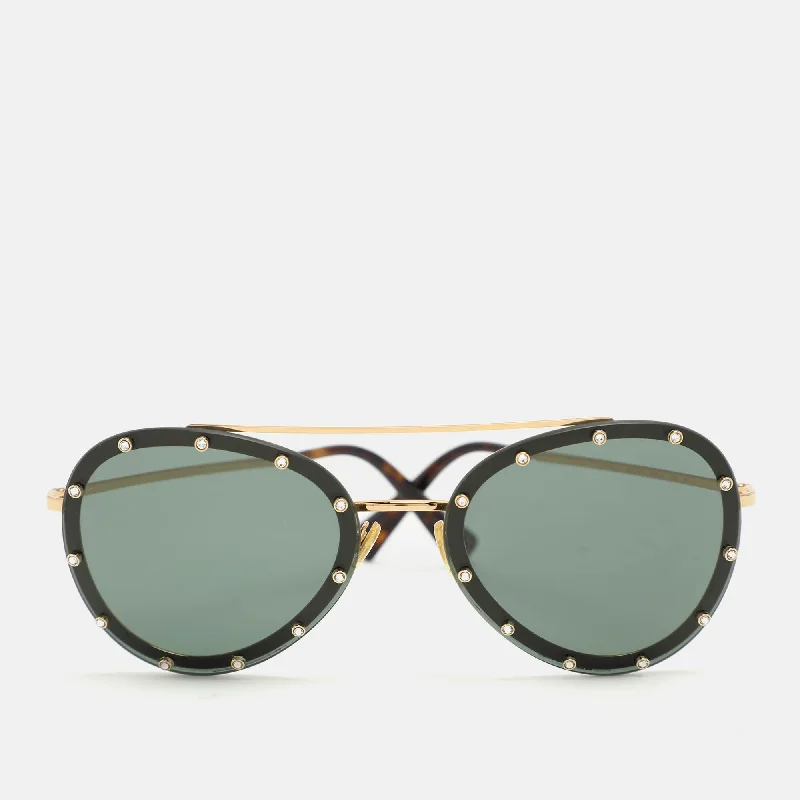 Valentino Gold/green Va2013 Crystals Embellished Aviator Sunglasses