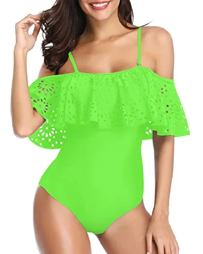 Retro One Piece Swimsuit Long Torso Elegant Curves Tummy Control Swimwear-Neon Green