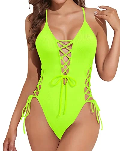 Tummy Control Sexy One Piece Swimsuit For Women-Yellow Green