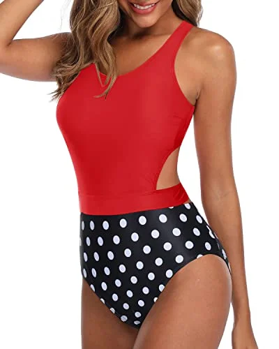 Attractive Silhouette Tummy Control Cutout Monokini-Red Dot