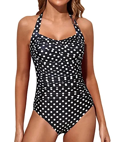 High Waisted Tummy Control Slimming One Piece Swimwear-Black Dot