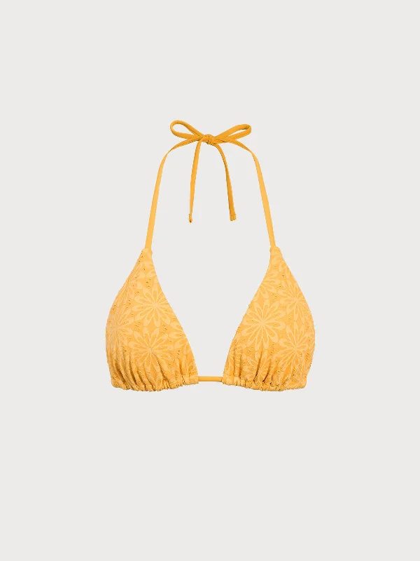 Yellow Jacquard Triangle Bikini Top